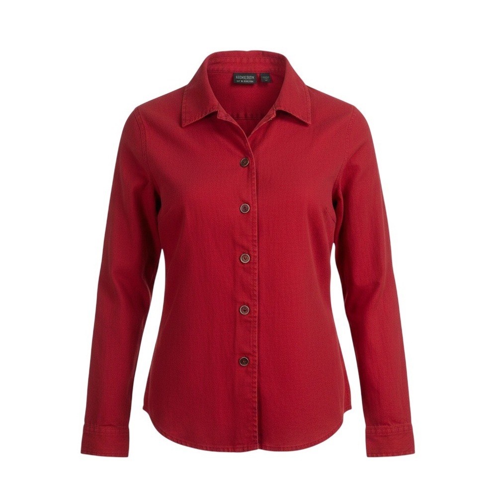 Chico's Additions Shirt Womens S (4-6) Red Linen Blend Button Front pockets